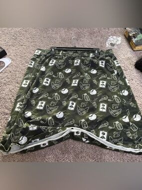 Olive Green Mini Skirt with White Tarot & Cat Motif